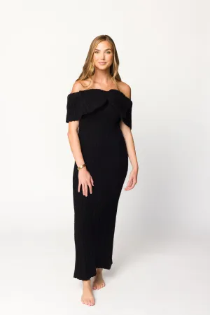Aston Bow Front Maxi Sweater Dress in Black - Bump Friendly