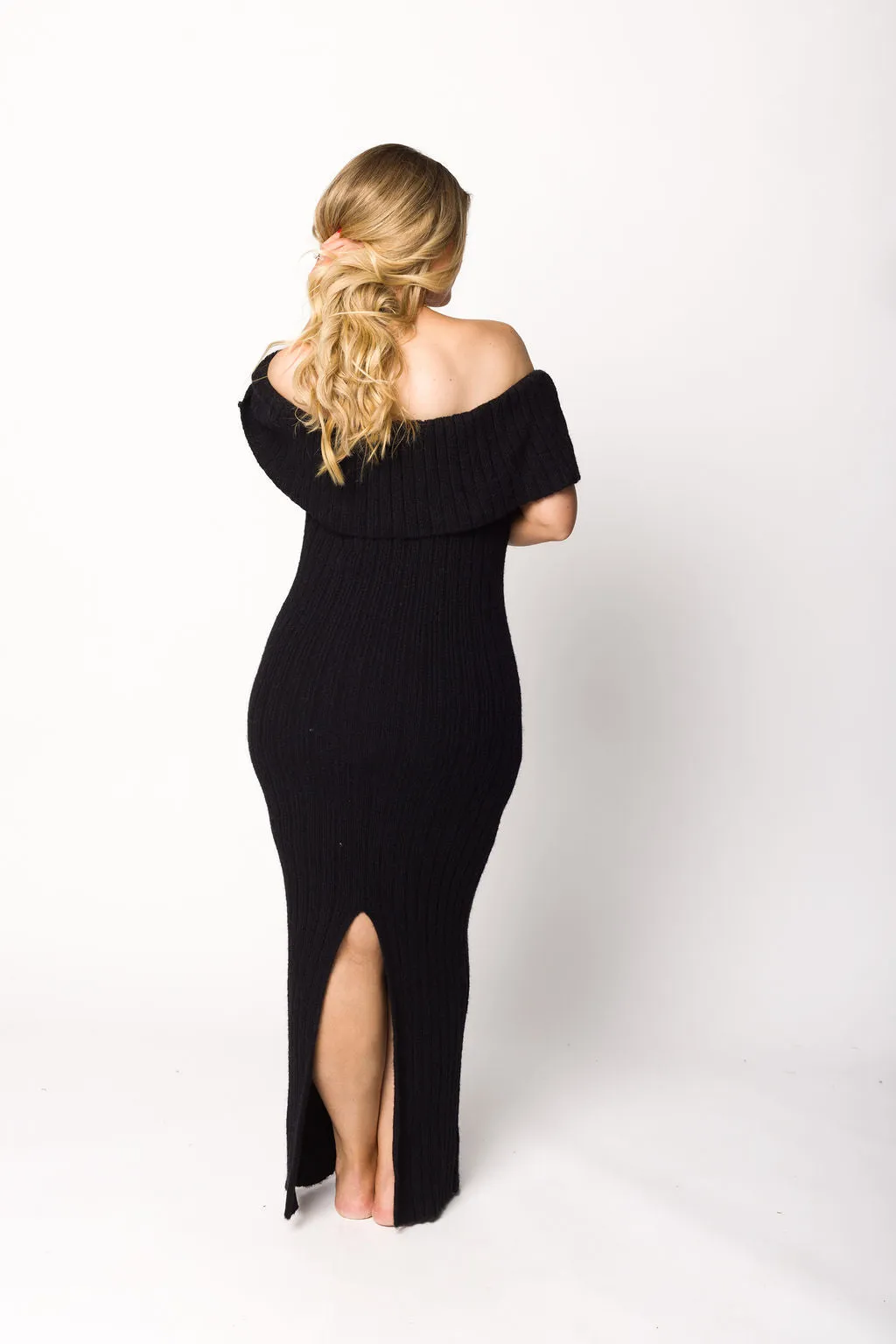 Aston Bow Front Maxi Sweater Dress in Black - Bump Friendly