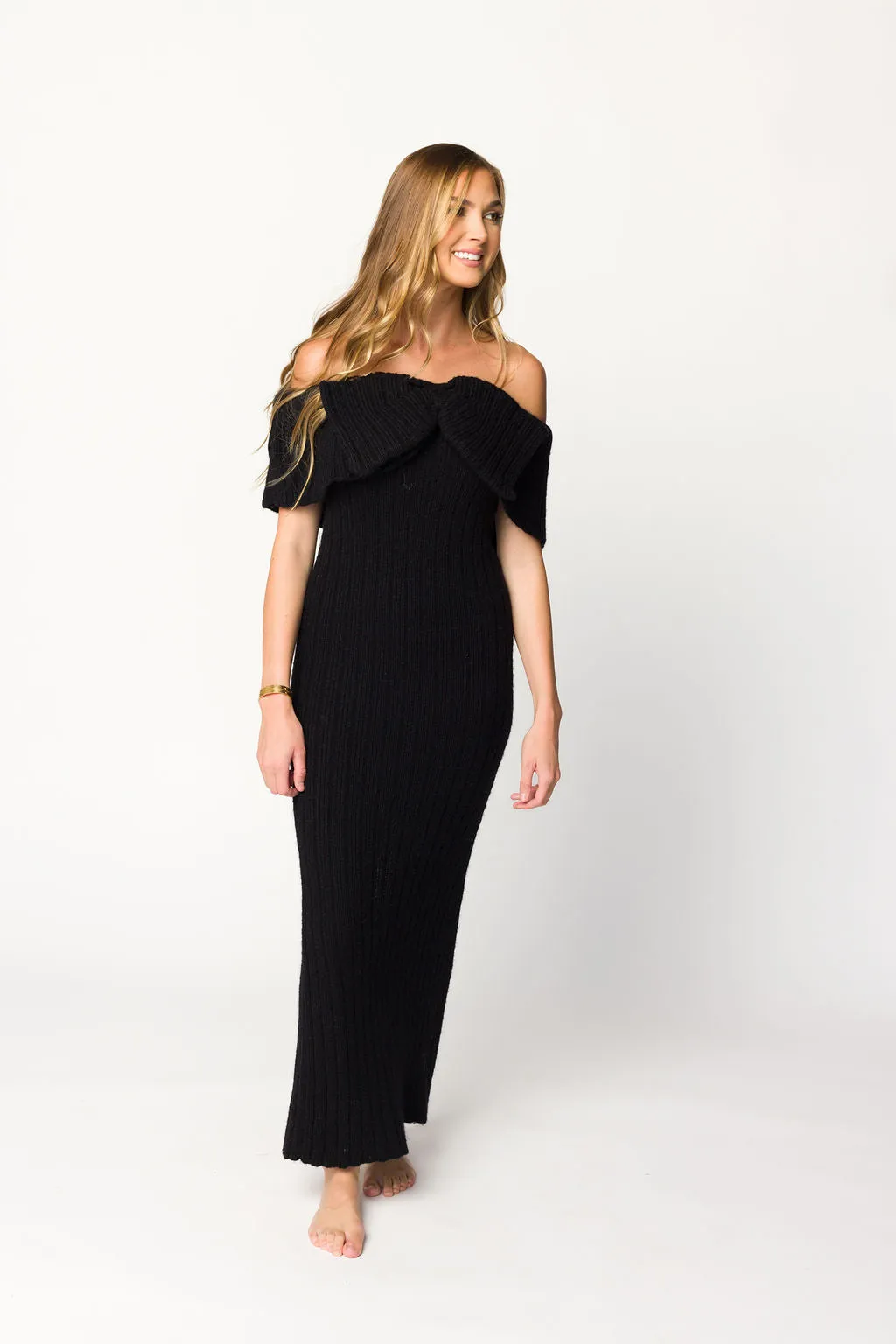 Aston Bow Front Maxi Sweater Dress in Black - Bump Friendly