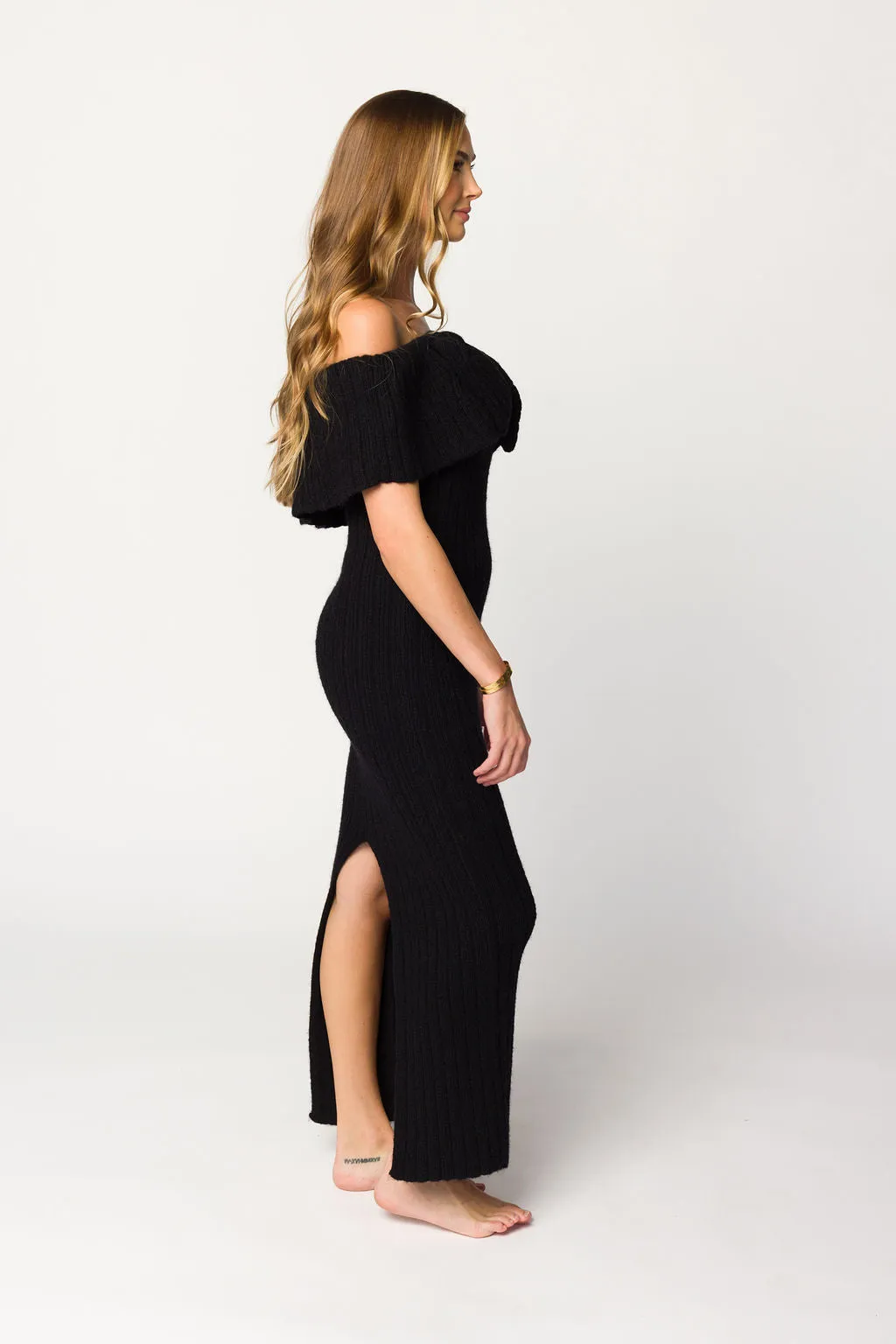 Aston Bow Front Maxi Sweater Dress in Black - Bump Friendly