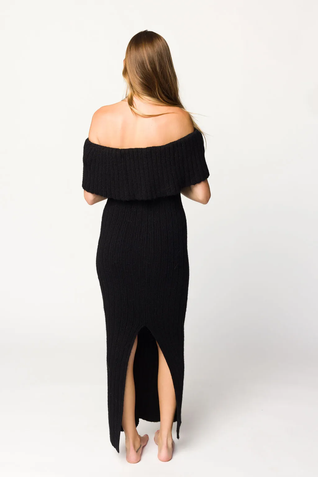 Aston Bow Front Maxi Sweater Dress in Black - Bump Friendly