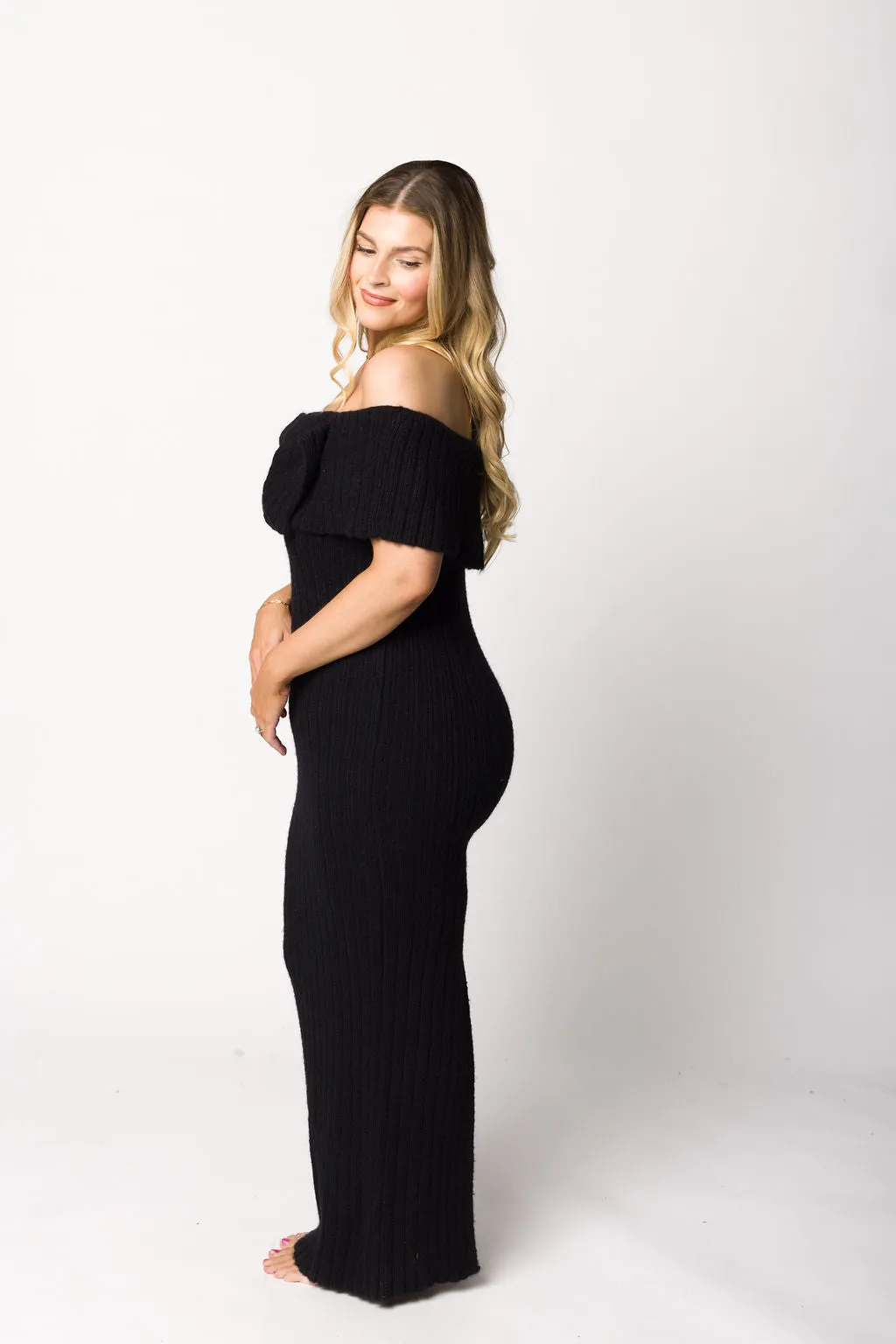 Aston Bow Front Maxi Sweater Dress in Black - Bump Friendly