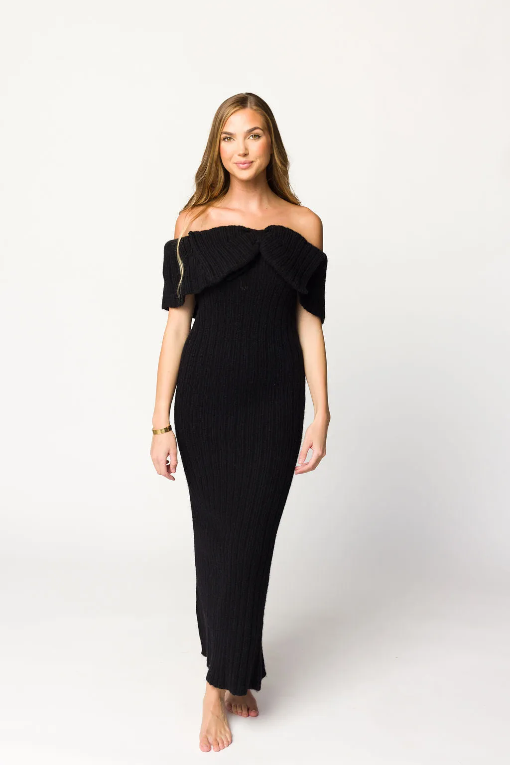 Aston Bow Front Maxi Sweater Dress in Black - Bump Friendly