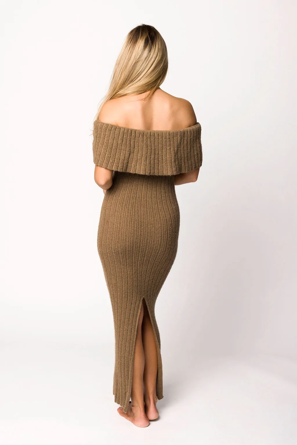 Aston Bow Front Maxi Sweater Dress in Brown - Bump Friendly