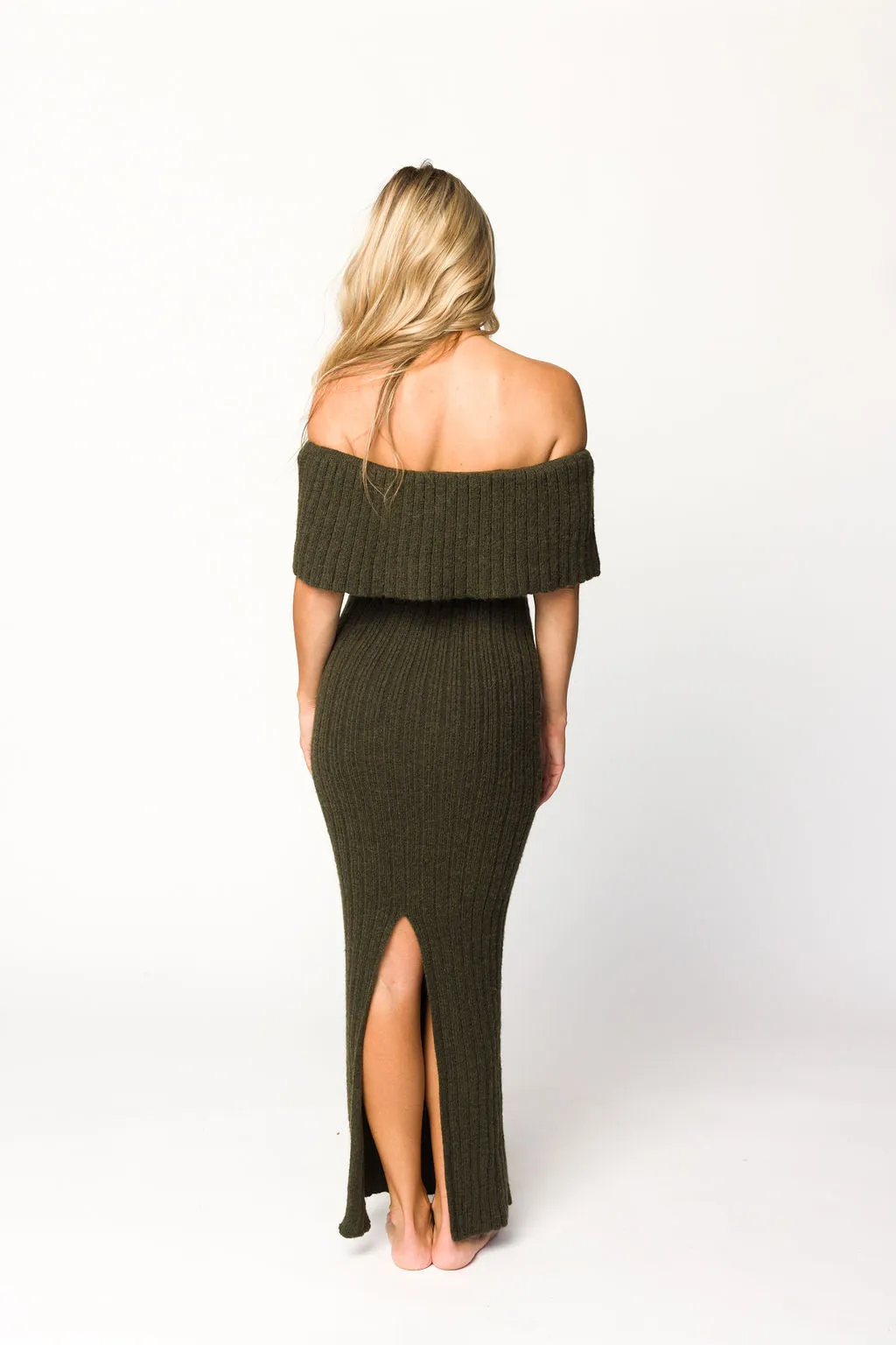 Aston Bow Front Maxi Sweater Dress in Dark Green - Bump Friendly