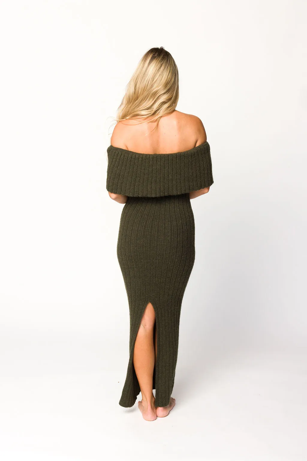 Aston Bow Front Maxi Sweater Dress in Dark Green - Bump Friendly