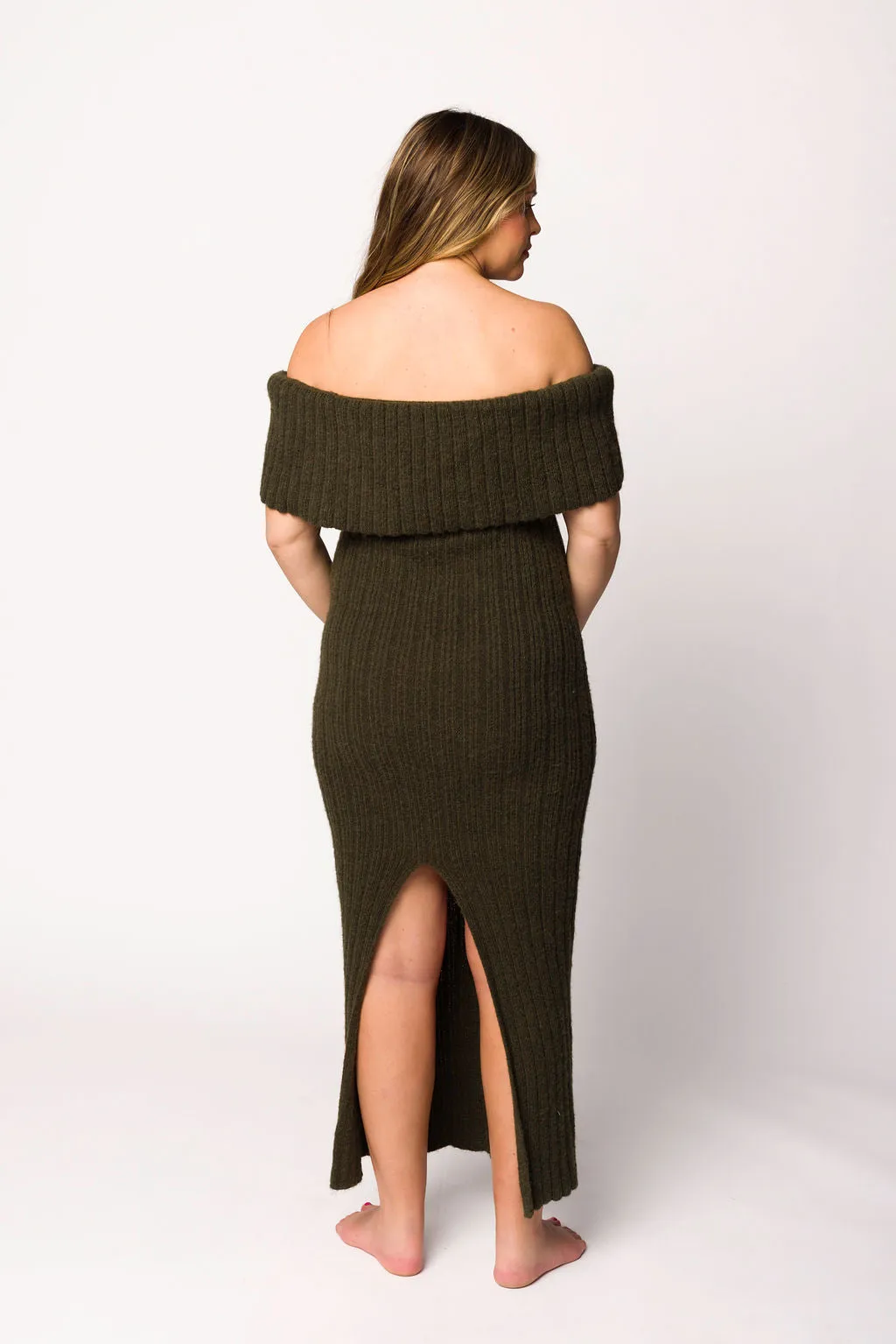 Aston Bow Front Maxi Sweater Dress in Dark Green - Bump Friendly