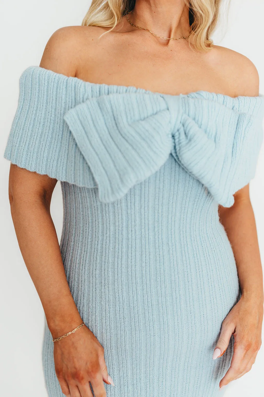 Aston Bow Front Maxi Sweater Dress in Ice Metal – Bump Friendly & Inclusive Sizing (S-3XL)