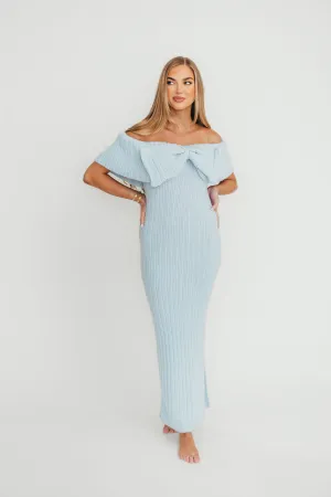Aston Bow Front Maxi Sweater Dress in Ice Metal – Bump Friendly & Inclusive Sizing (S-3XL)