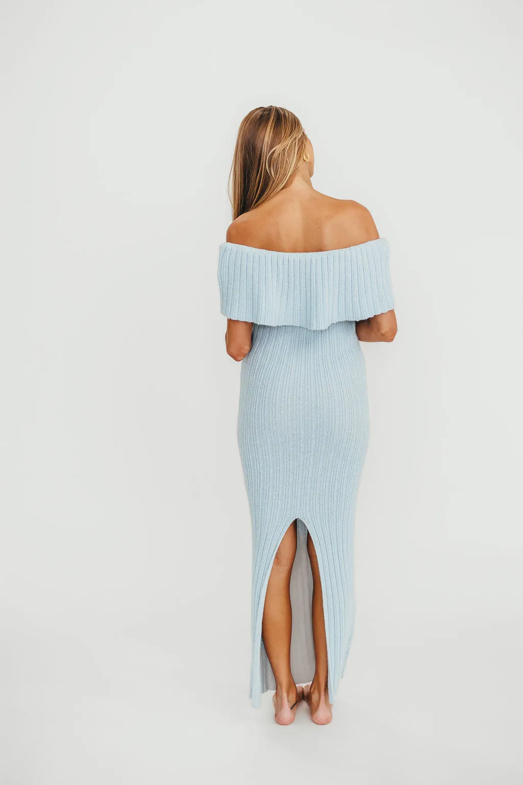 Aston Bow Front Maxi Sweater Dress in Ice Metal – Bump Friendly & Inclusive Sizing (S-3XL)
