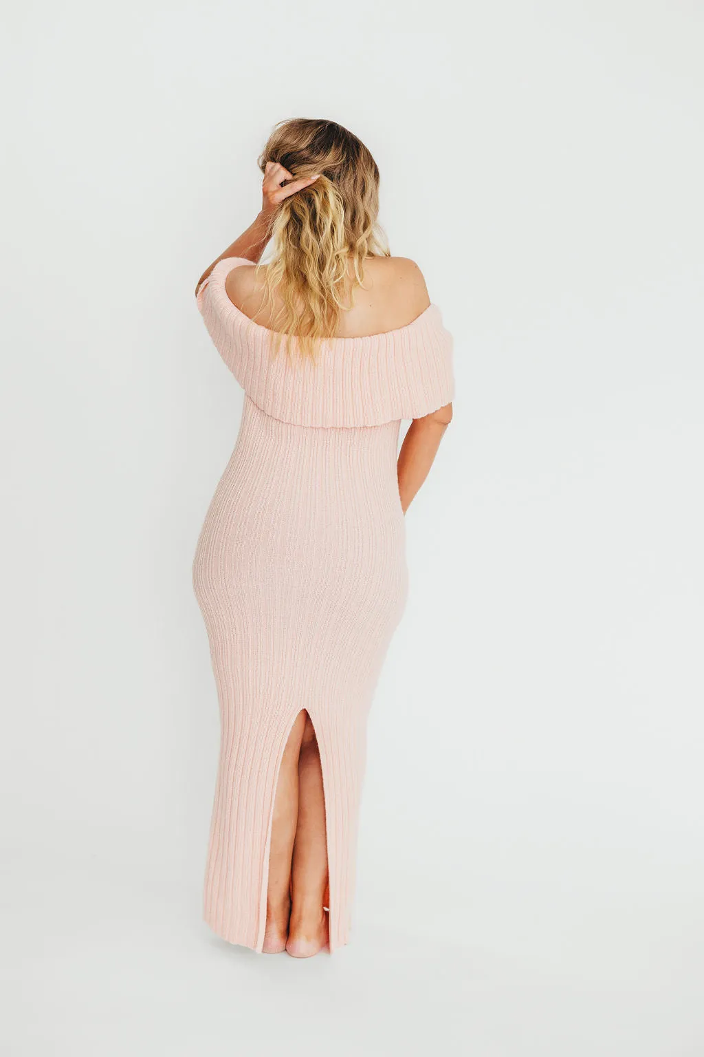 Aston Bow Front Maxi Sweater Dress in Pinkish Petal– Bump Friendly & Inclusive Sizing (S-3XL)