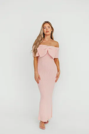 Aston Bow Front Maxi Sweater Dress in Pinkish Petal– Bump Friendly & Inclusive Sizing (S-3XL)