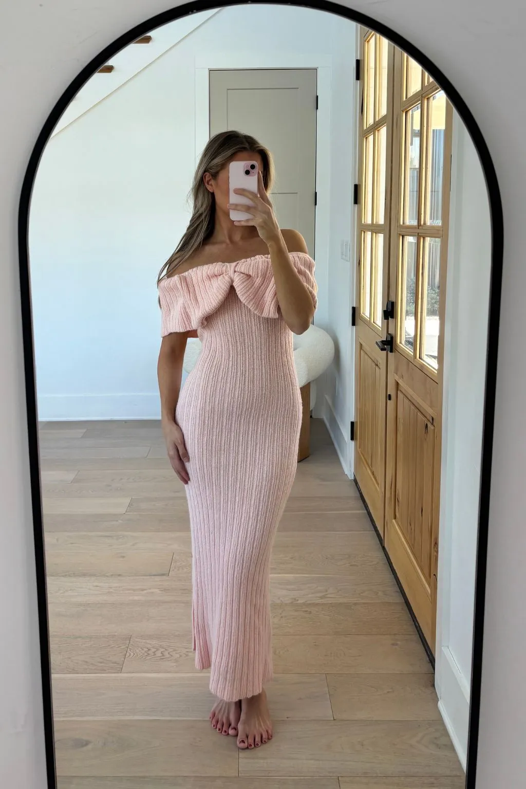 Aston Bow Front Maxi Sweater Dress in Pinkish Petal– Bump Friendly & Inclusive Sizing (S-3XL)
