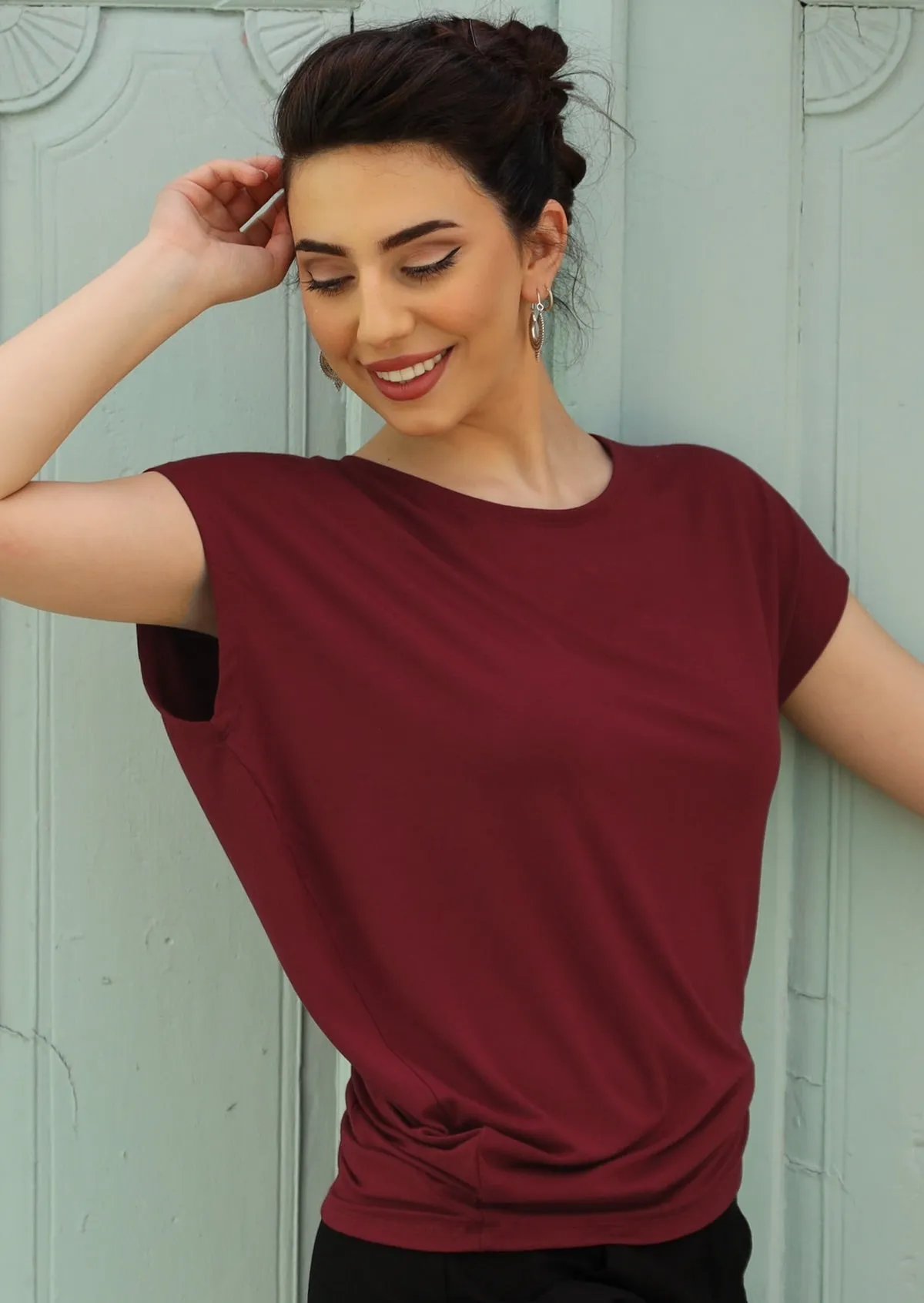 Asymmetrical Rayon Top Maroon