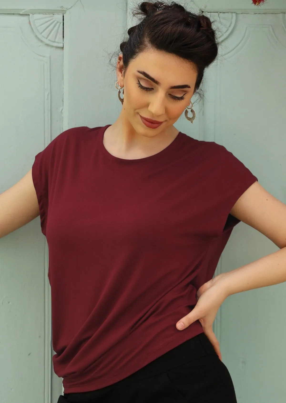 Asymmetrical Rayon Top Maroon