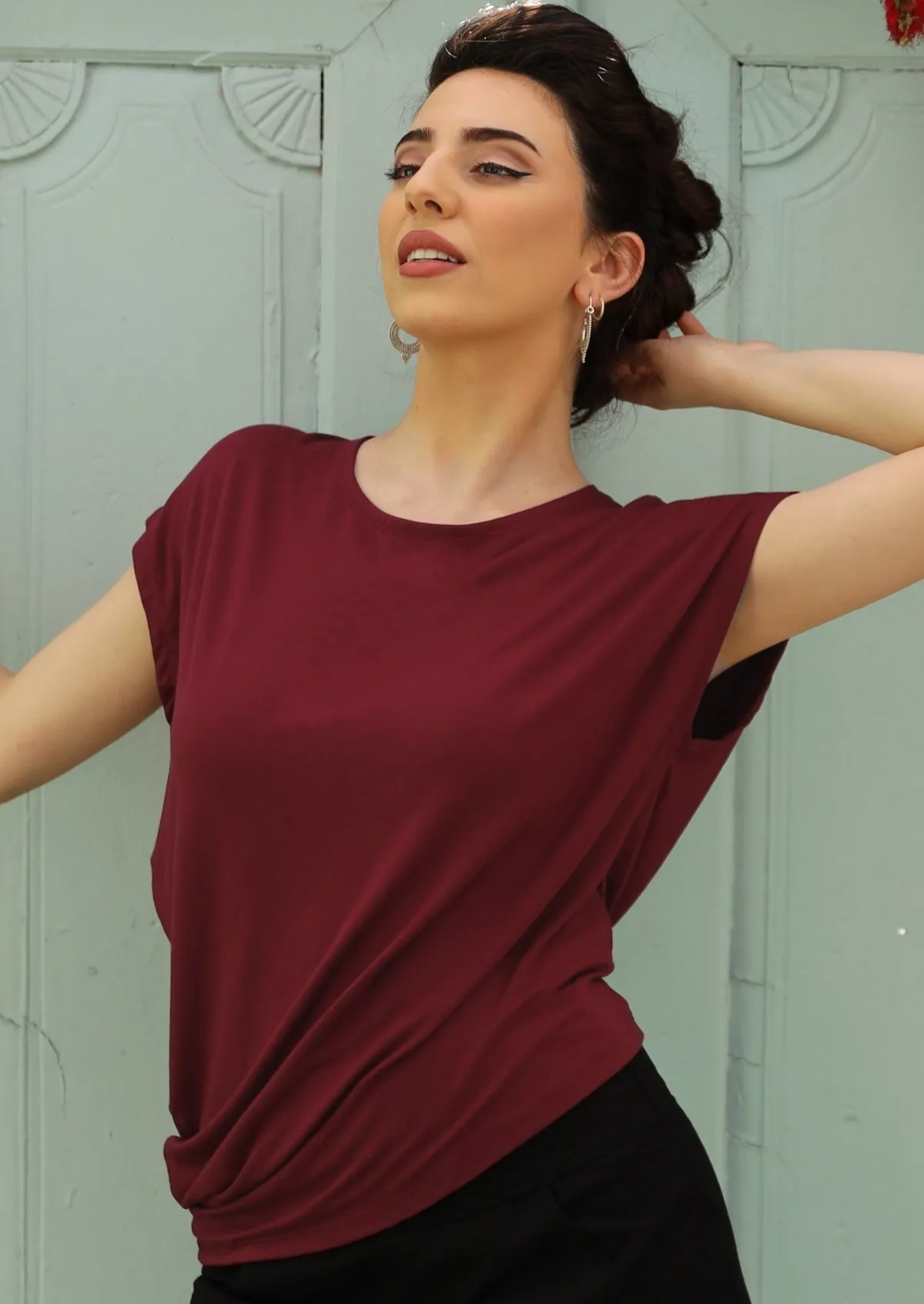 Asymmetrical Rayon Top Maroon