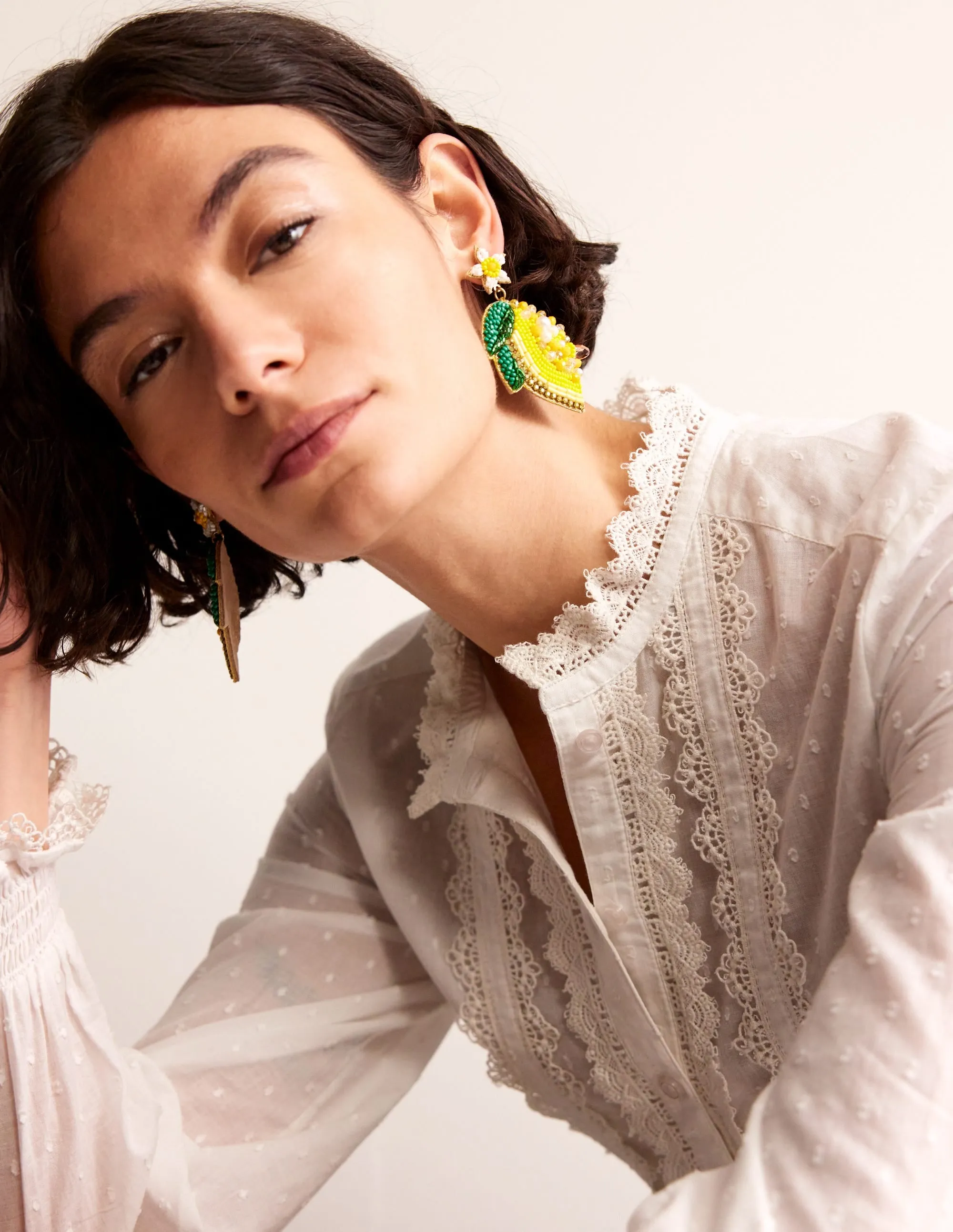 Beady Motif Earrings-Lemon