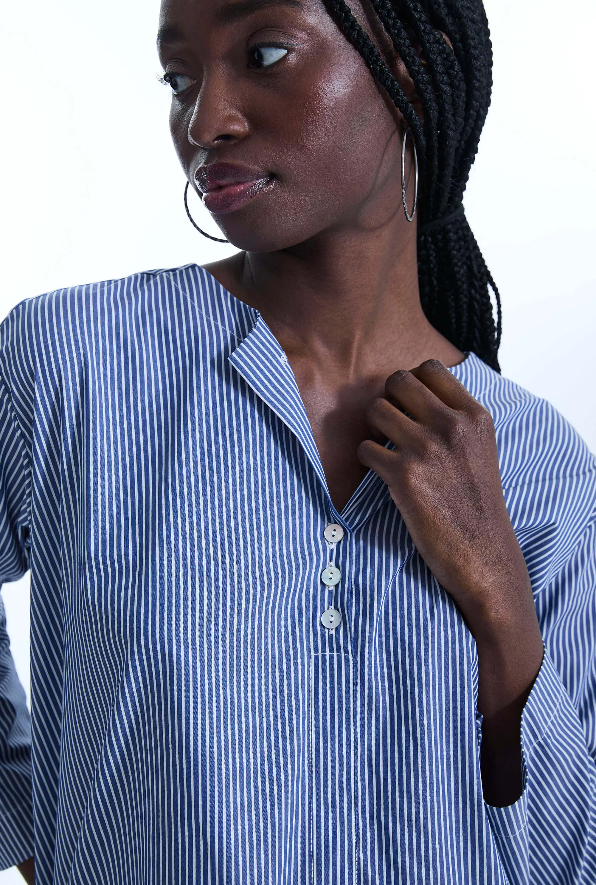 Bi-material Stripped Tunic Top