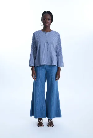Bi-material Stripped Tunic Top