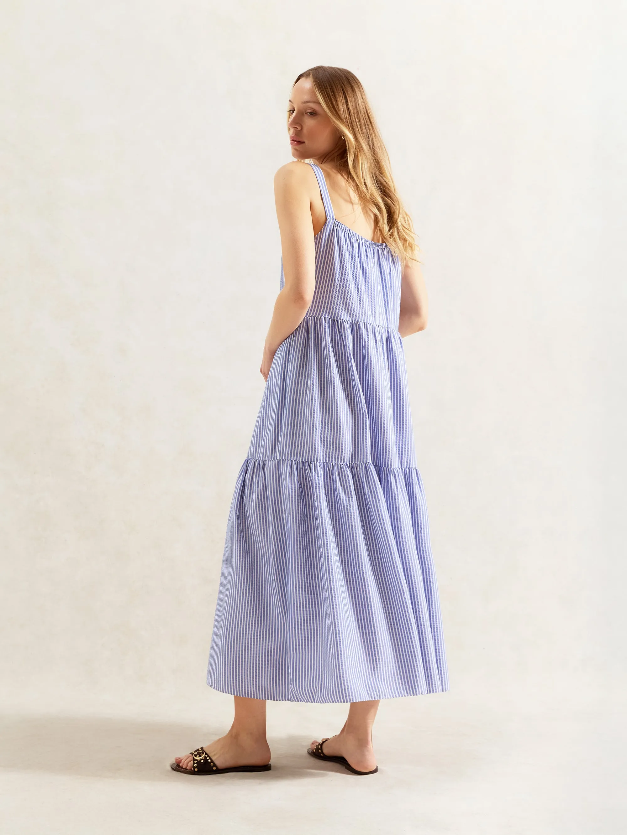Blue Stripe Tiered Dress