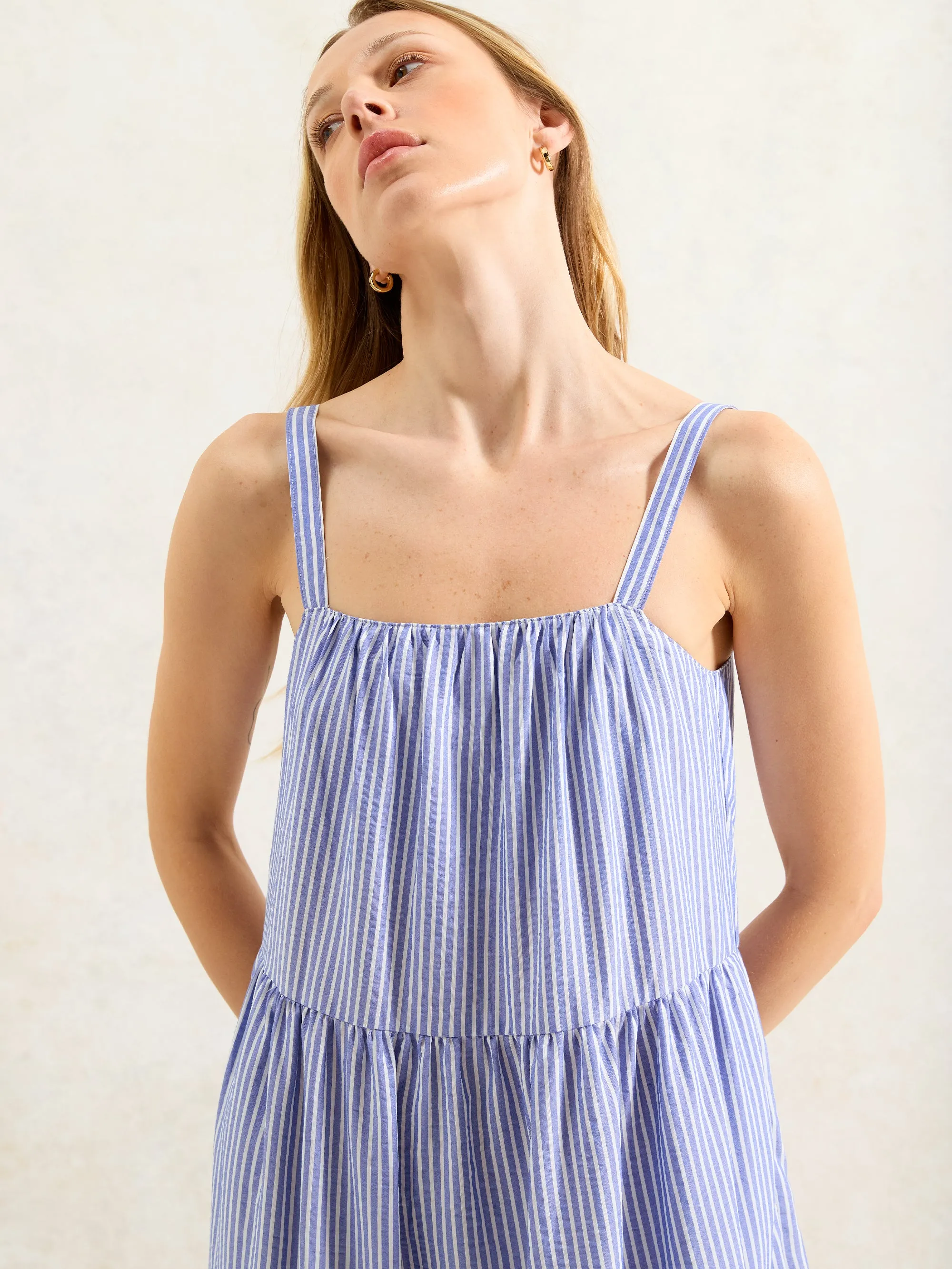 Blue Stripe Tiered Dress