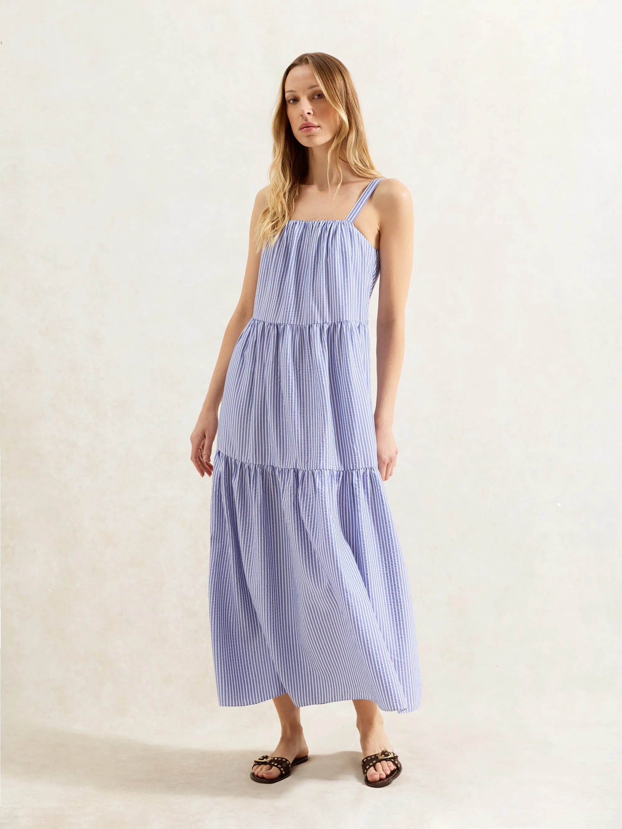 Blue Stripe Tiered Dress