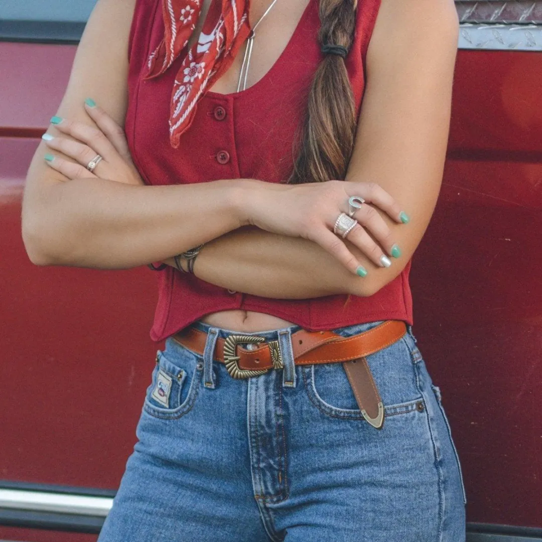 Bohemian Brass Buckle Leather Belt