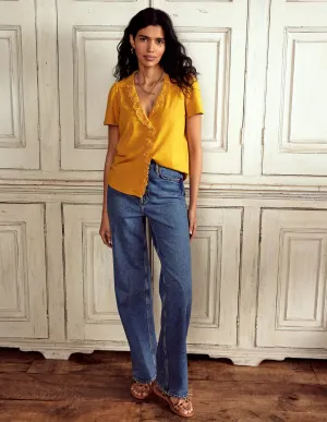 Broderie V-Neck Top-Golden Rye