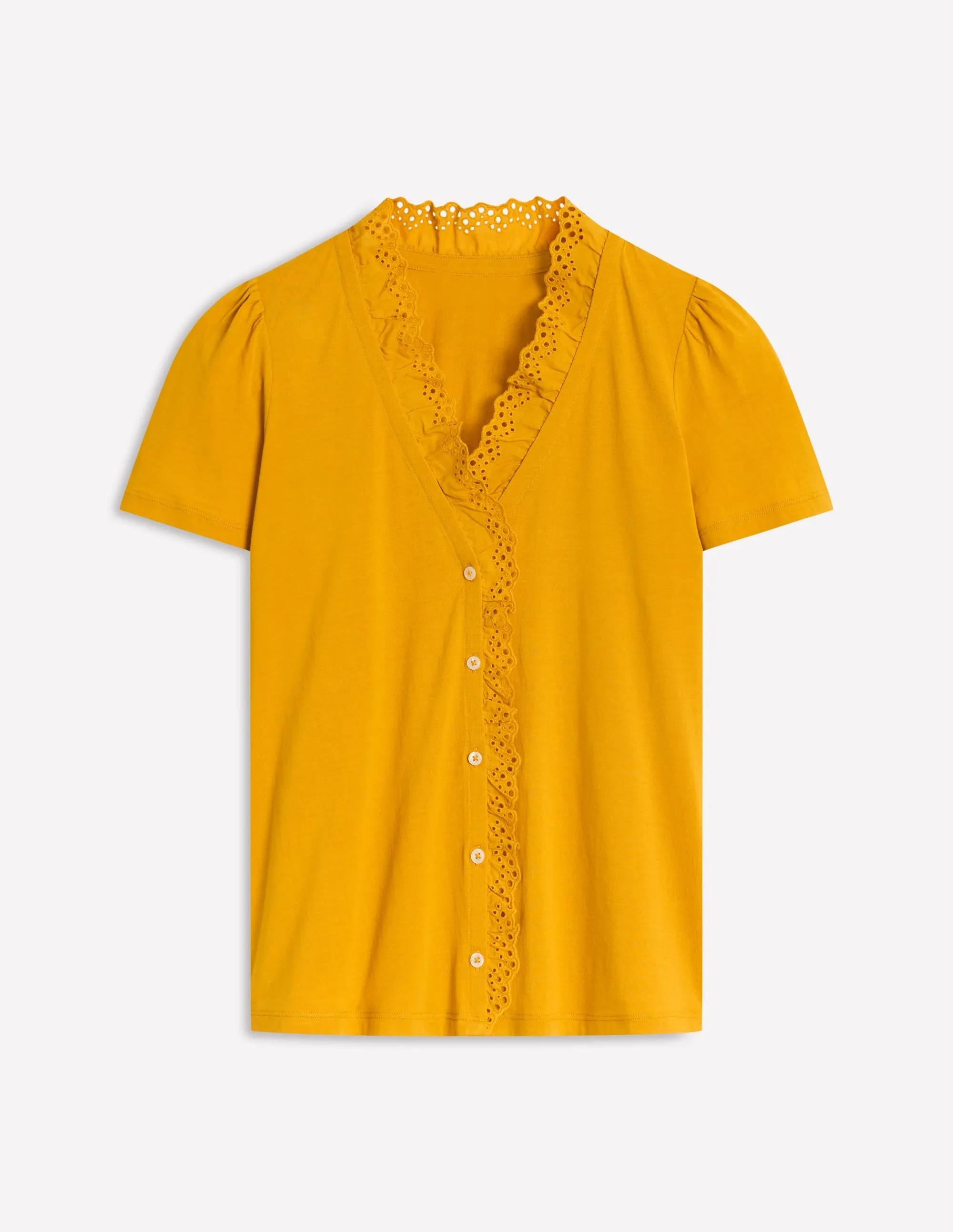 Broderie V-Neck Top-Golden Rye