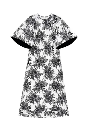Buru x Kristin Kennedy Bell Sleeve Astor Dress - B&W Botanical