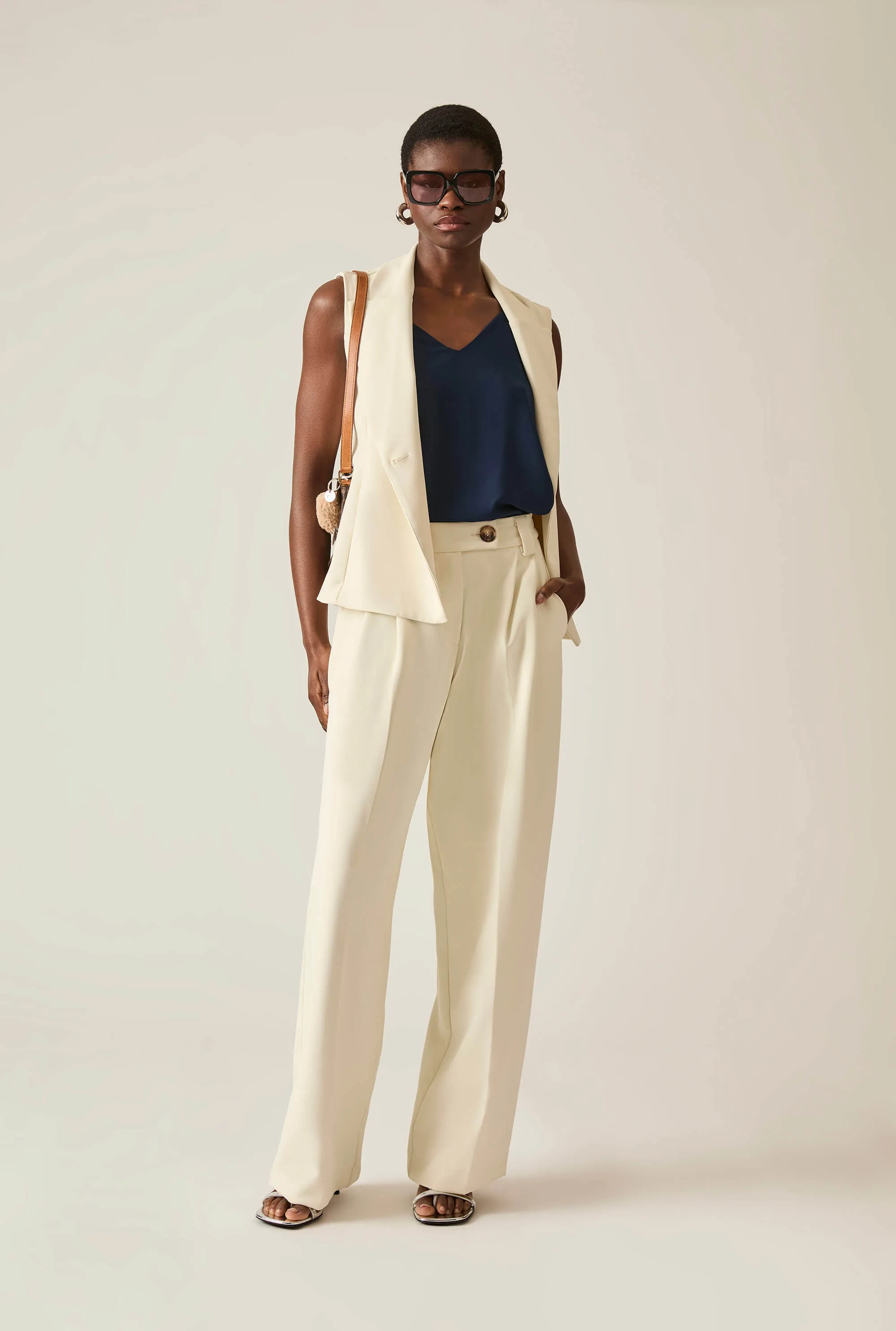 Button Cream Trousers