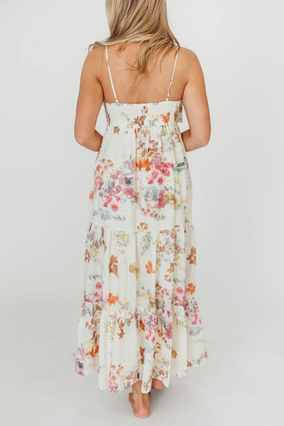 Cecile Bow Front Maxi Dress in Cream/Multi Floral