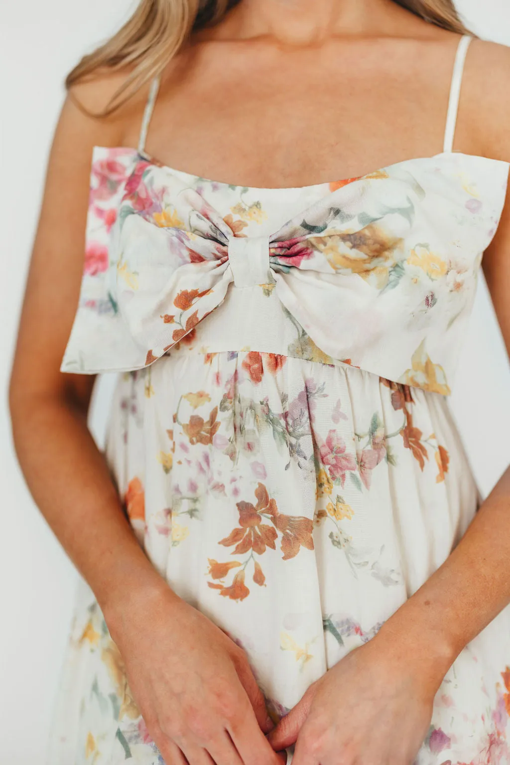 Cecile Bow Front Maxi Dress in Cream/Multi Floral