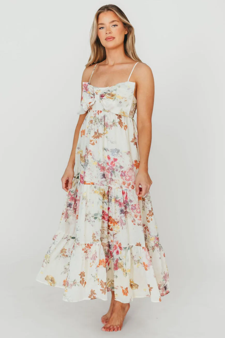 Cecile Bow Front Maxi Dress in Cream/Multi Floral