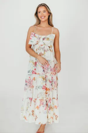 Cecile Bow Front Maxi Dress in Cream/Multi Floral