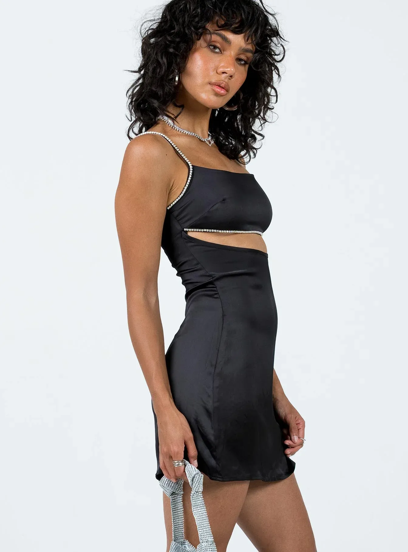 Claude Rhinestone Mini Dress Black