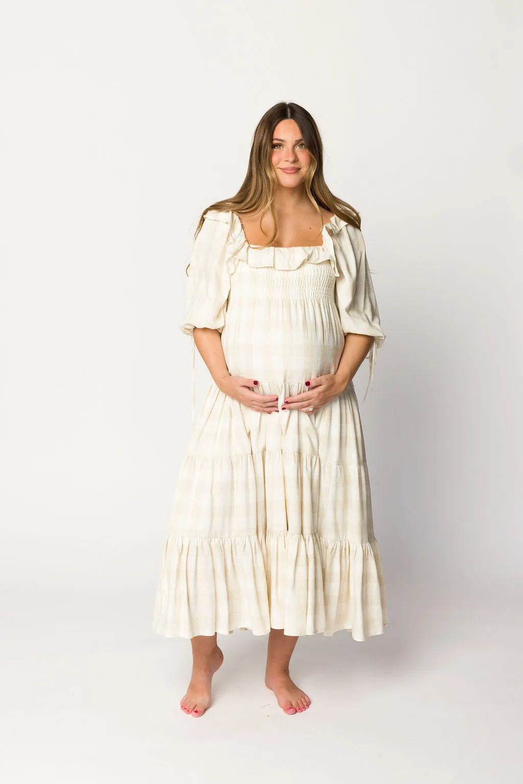 Clea Dress in Natural Plaid - Bump Friendly