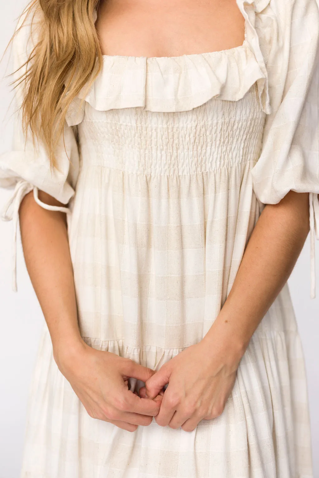 Clea Dress in Natural Plaid - Bump Friendly
