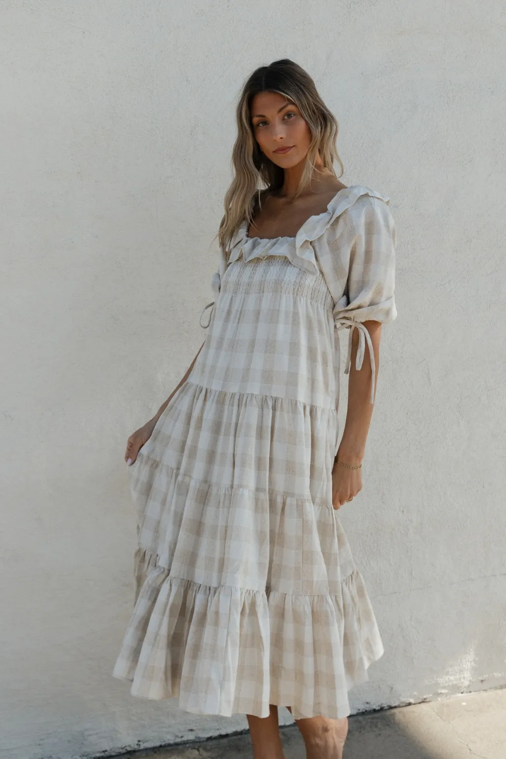 Clea Dress in Natural Plaid - Bump Friendly
