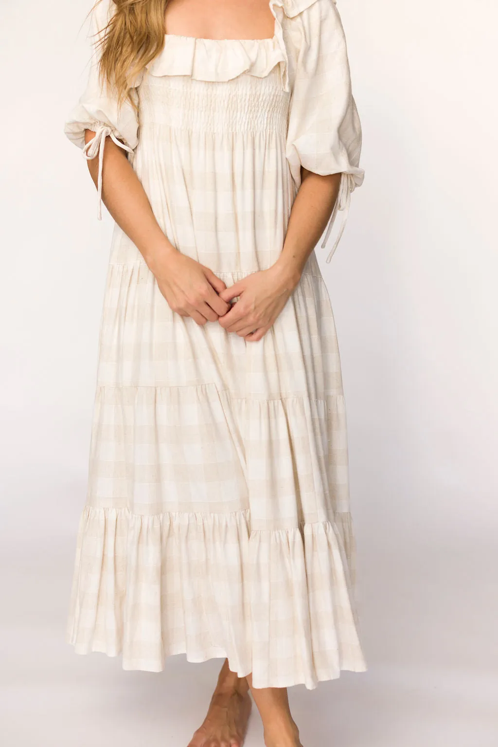 Clea Dress in Natural Plaid - Bump Friendly