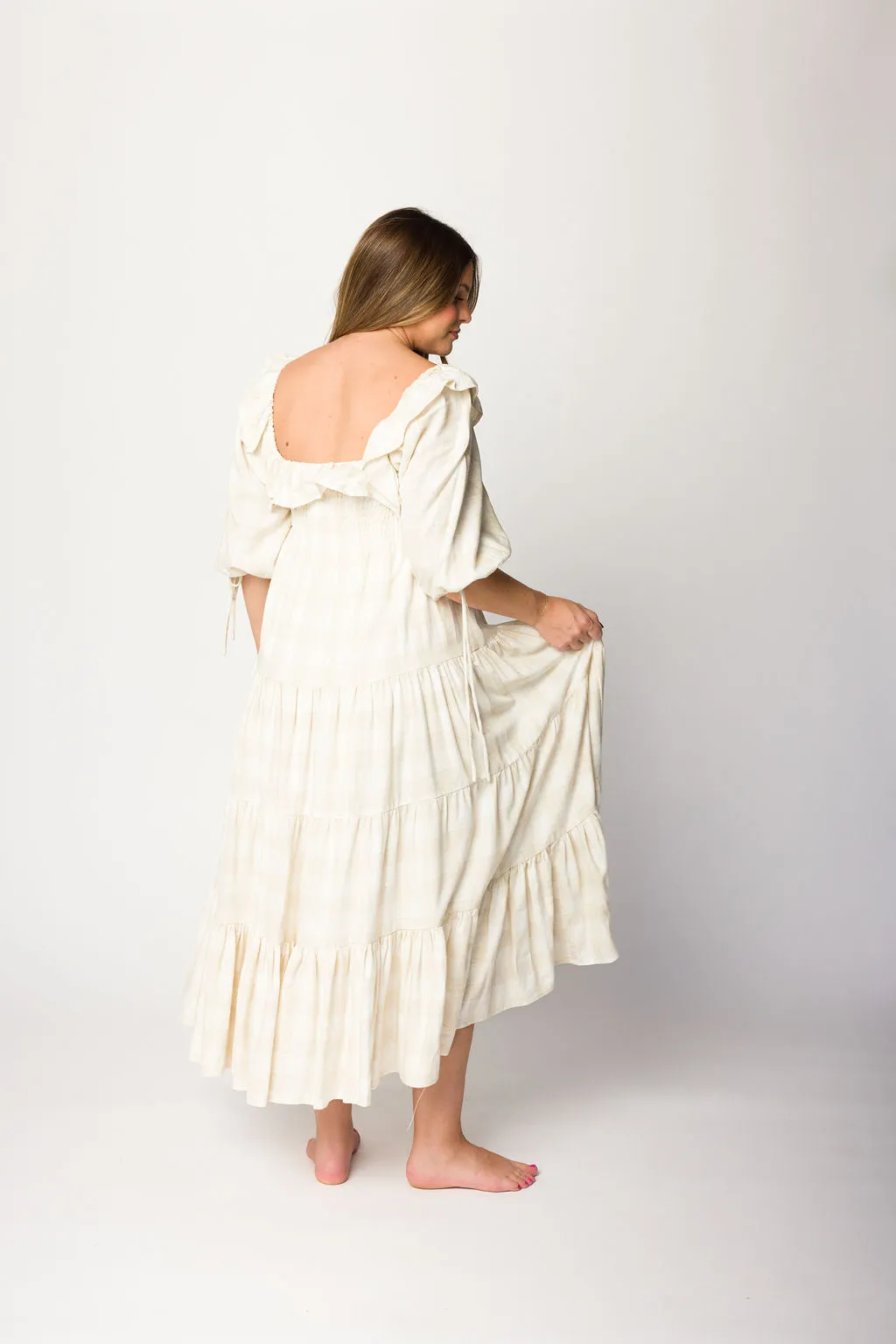 Clea Dress in Natural Plaid - Bump Friendly