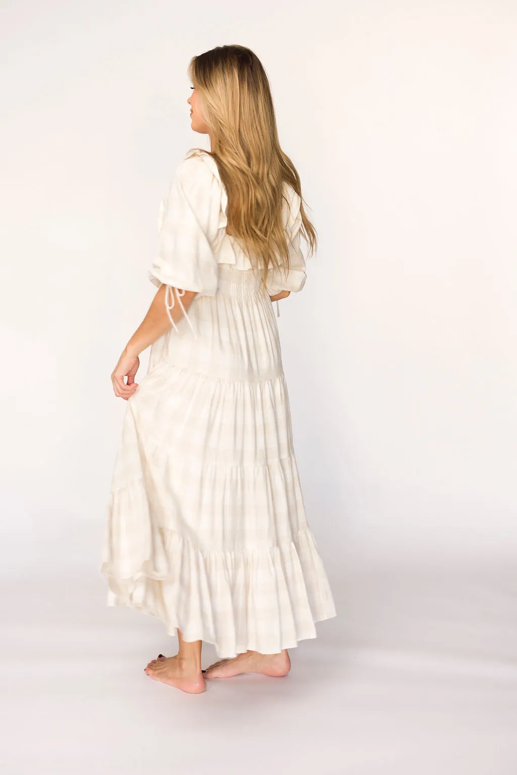Clea Dress in Natural Plaid - Bump Friendly