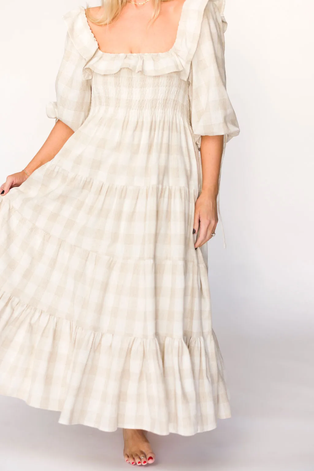 Clea Dress in Natural Plaid - Bump Friendly