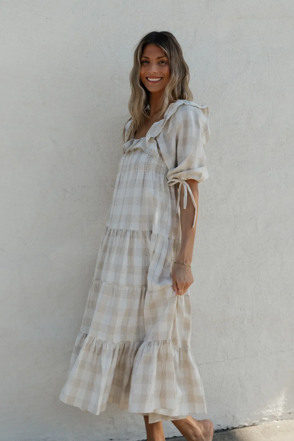 Clea Dress in Natural Plaid - Bump Friendly