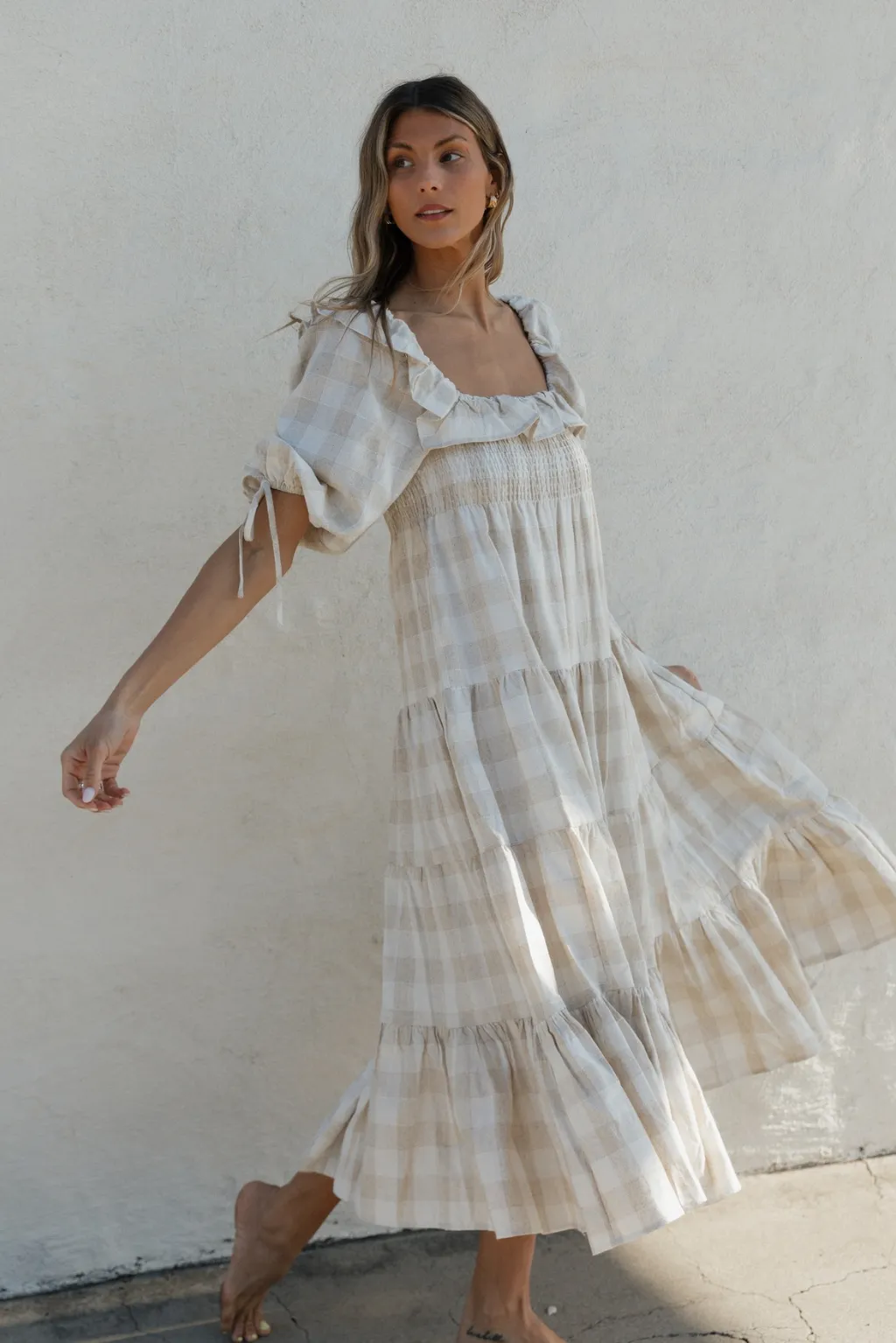 Clea Dress in Natural Plaid - Bump Friendly