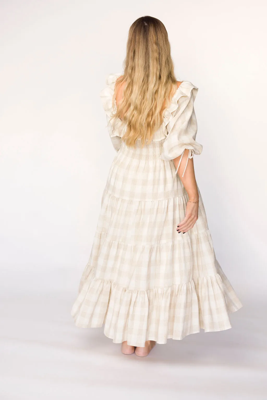 Clea Dress in Natural Plaid - Bump Friendly