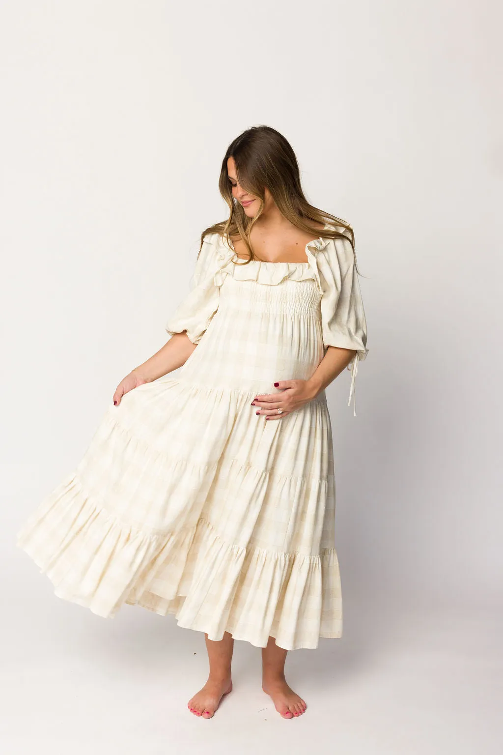 Clea Dress in Natural Plaid - Bump Friendly