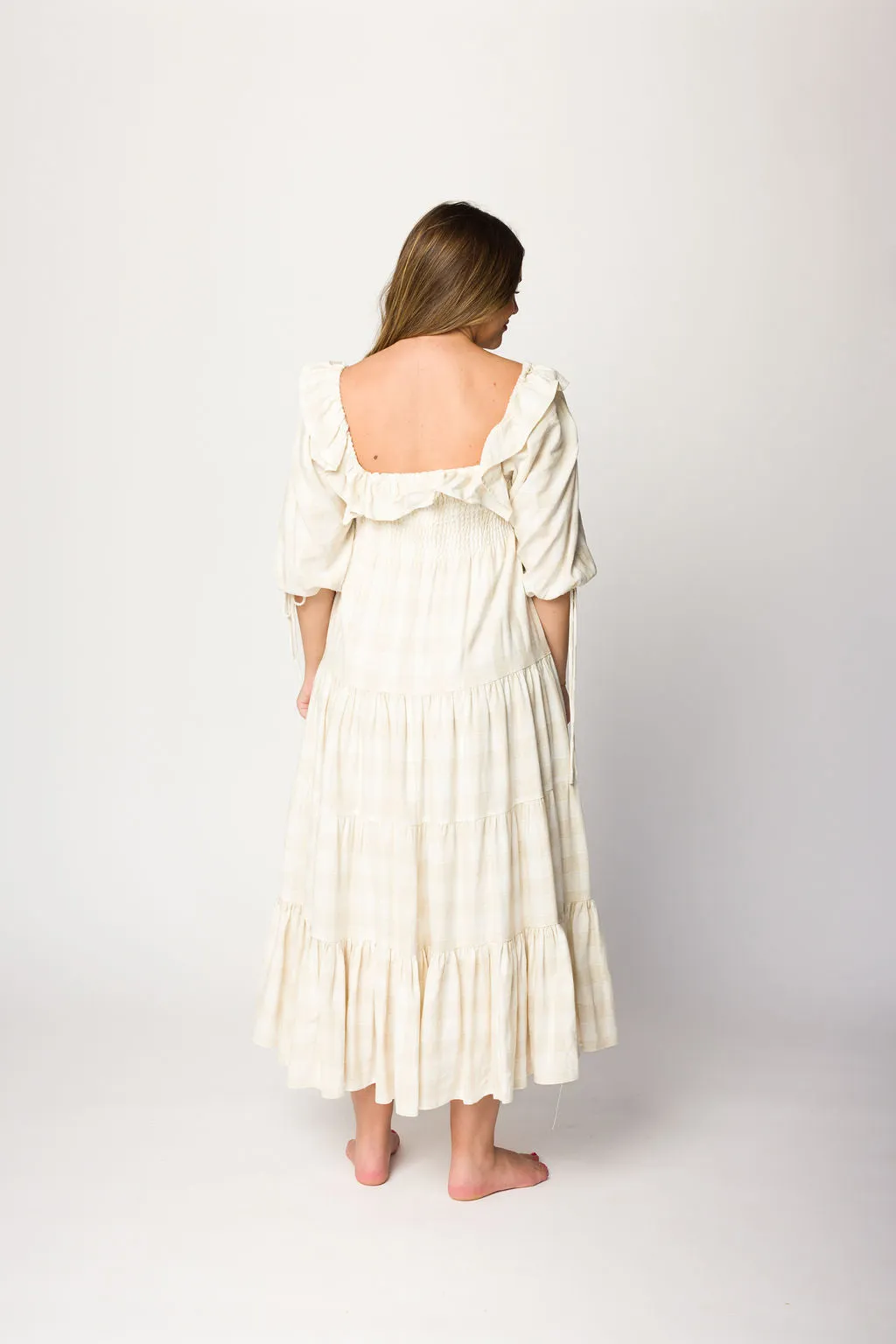 Clea Dress in Natural Plaid - Bump Friendly