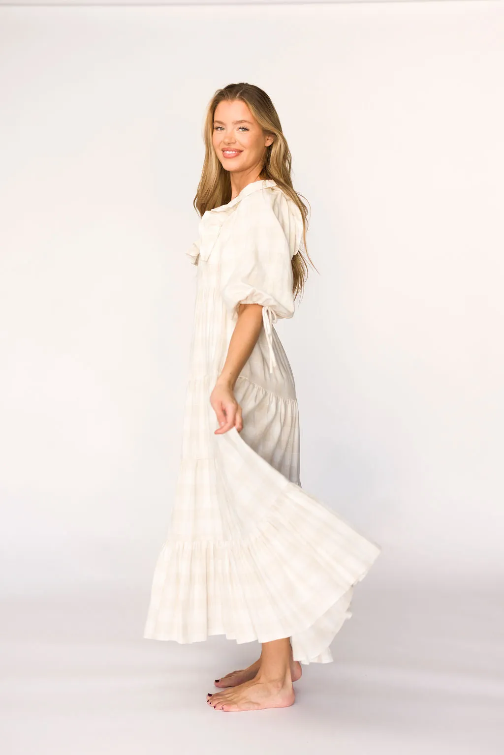Clea Dress in Natural Plaid - Bump Friendly