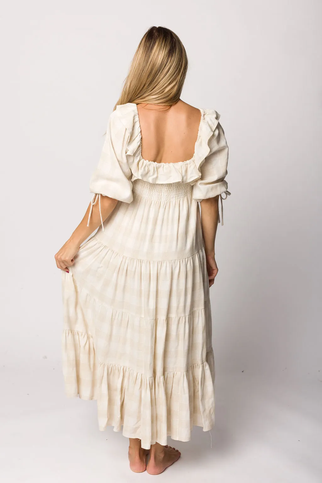 Clea Dress in Natural Plaid - Bump Friendly